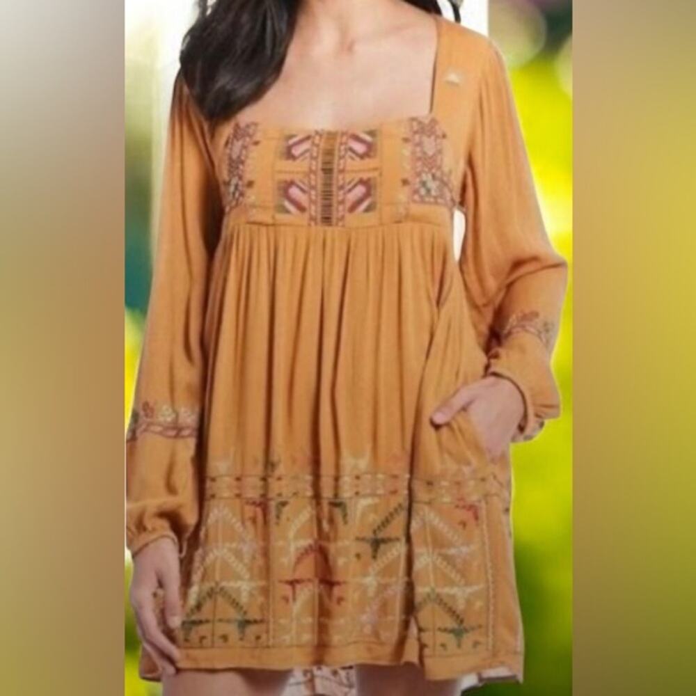 Free People Rhiannon Embroidered Mini Boho Dress Open Back, size Large OB888346